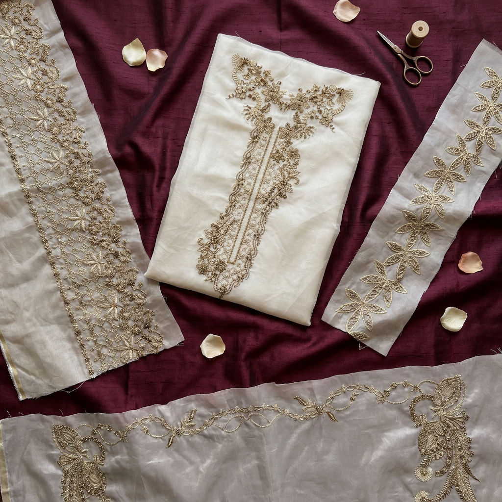 Mocha Beige Threadwork Embroidery