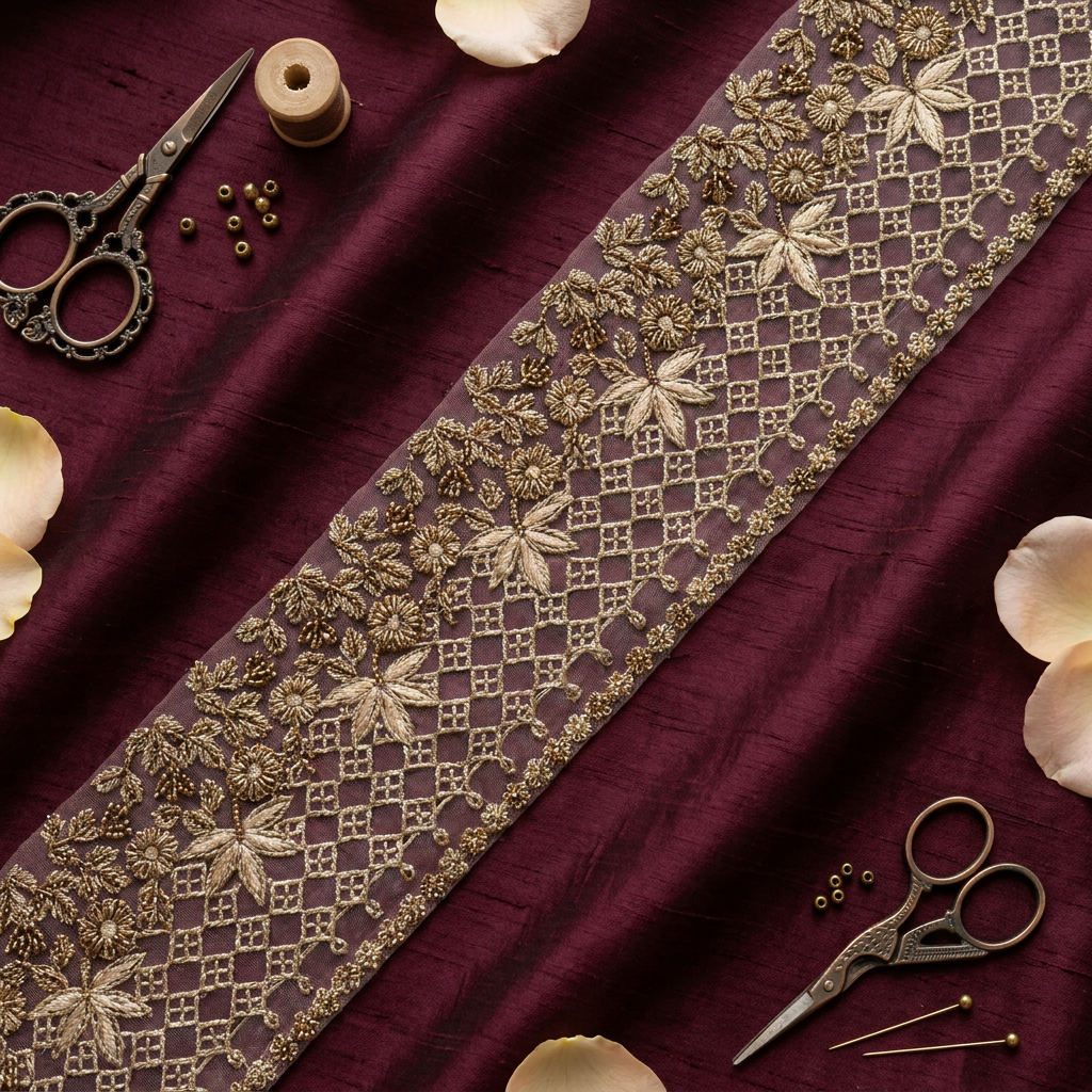 Mocha Beige Threadwork Embroidery