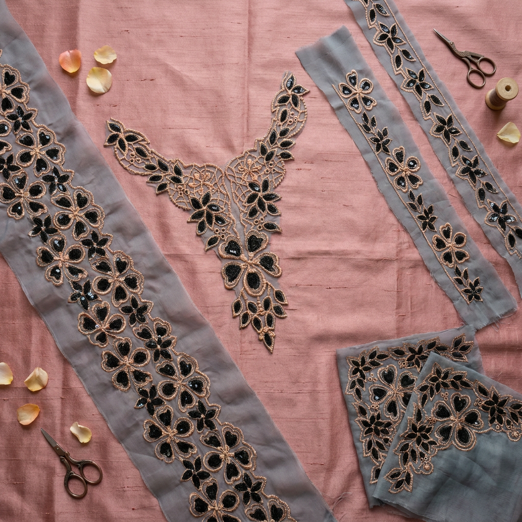 Black and Peach Sequin Filling Design