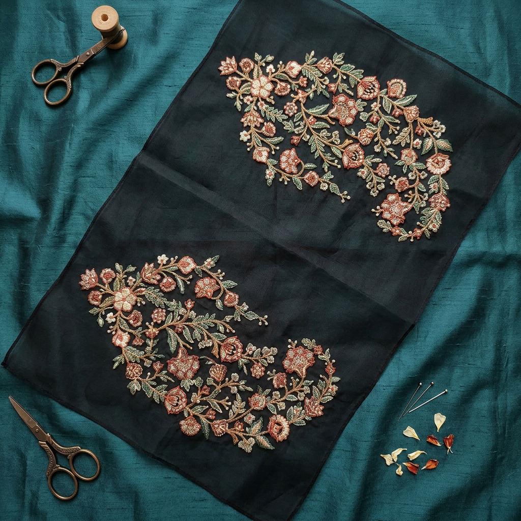 Multicolour Resham Boota Embroidery