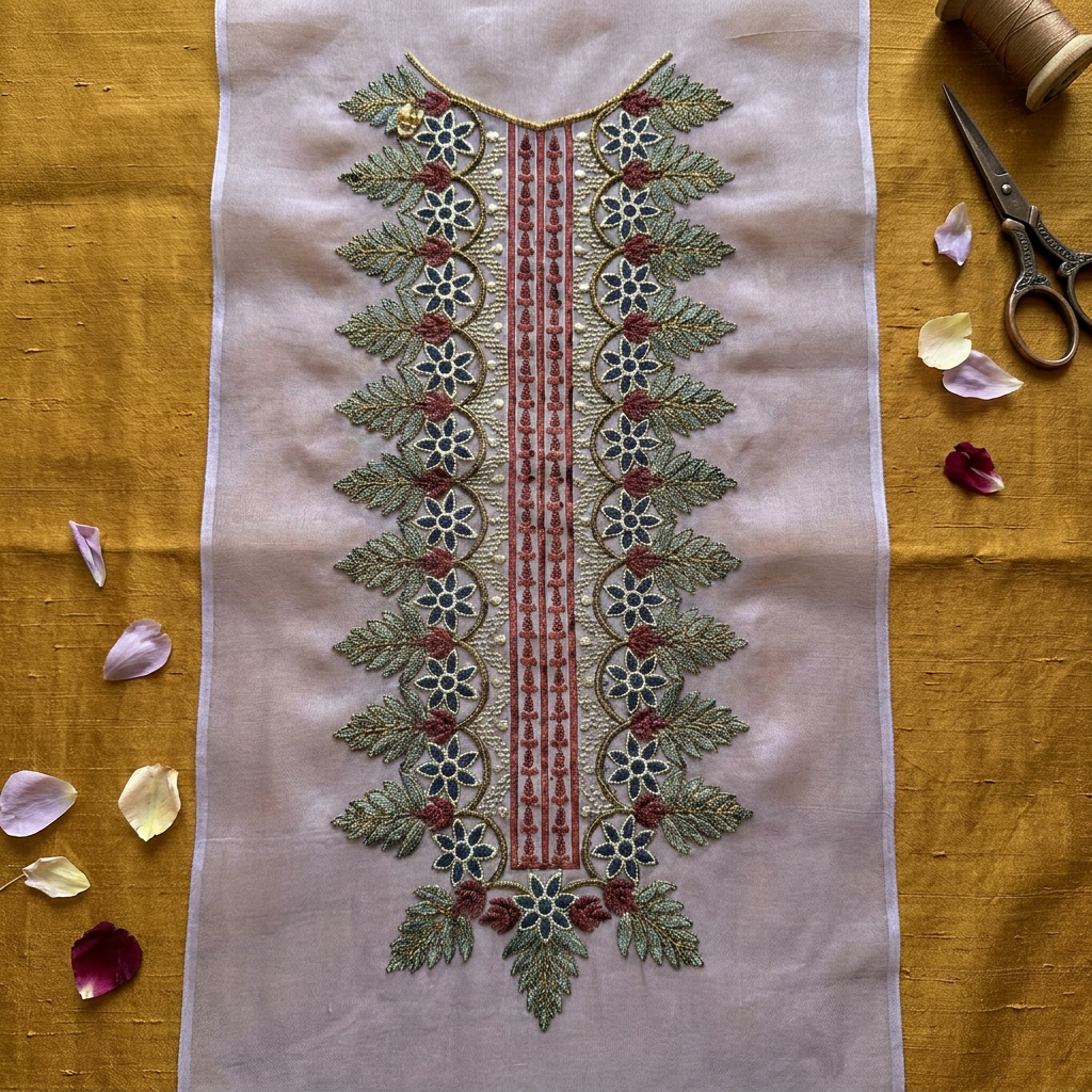 Purple Base Multicolor Zari Embroidery