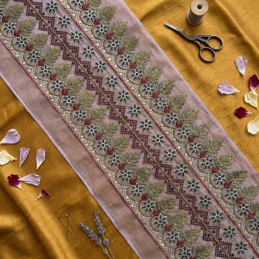 Purple Base Multicolor Zari Embroidery