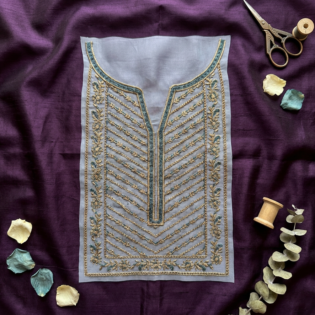 Navy Blue Base with Beige and Firozi Resham Embroidery