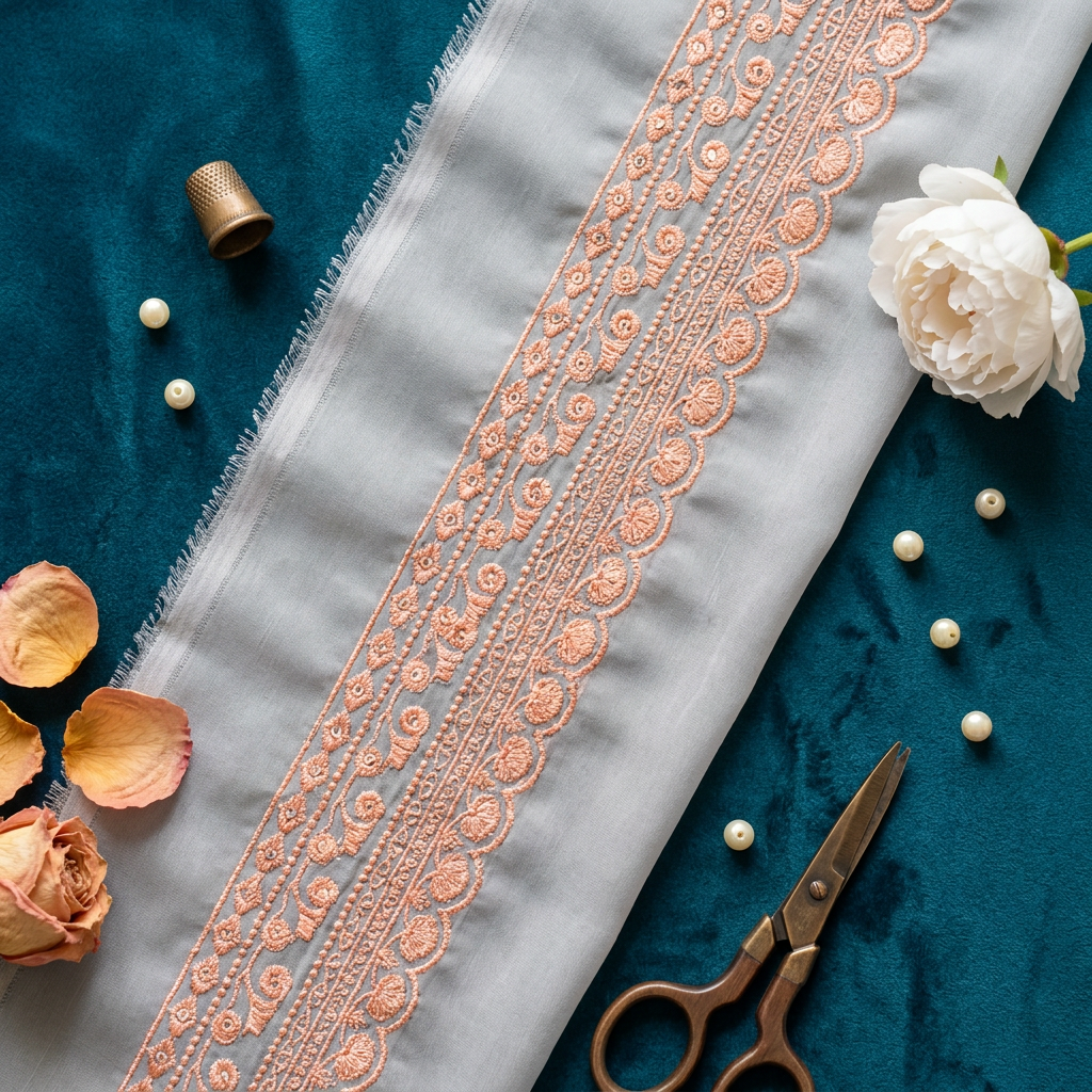 Peach Thread and Sequin Embroidery