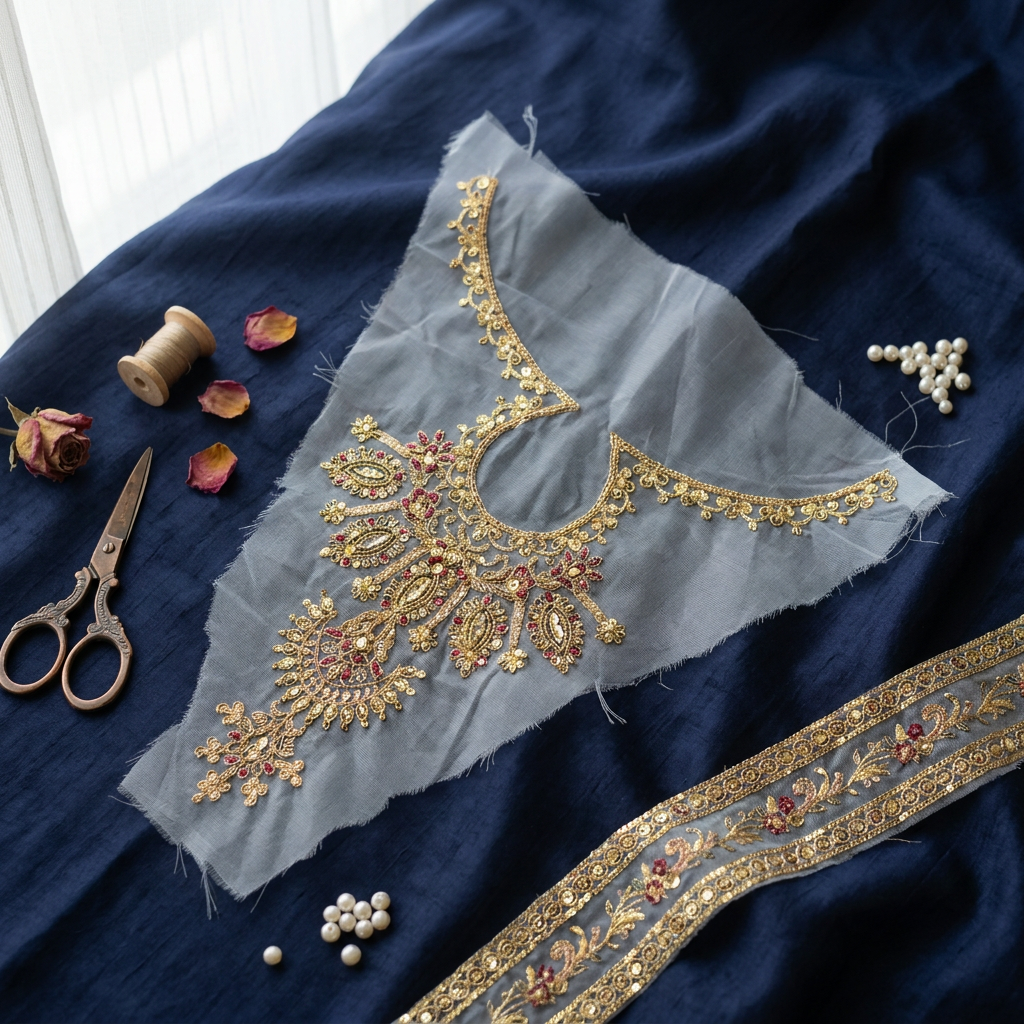Yellow Gold Zari and Sequin Work