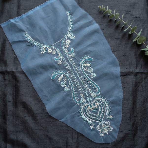 Blue Resham with Silver Zari Work