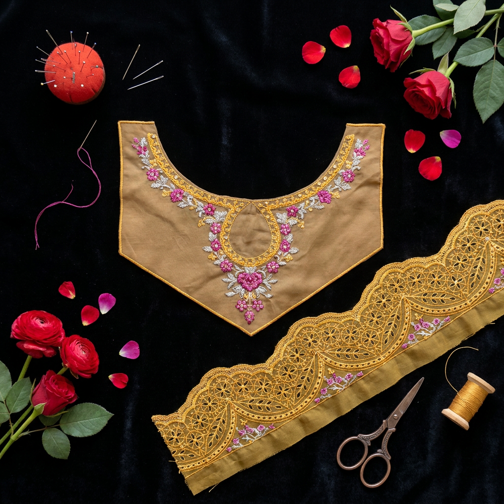 Mustard and Magenta Resham Embroidery