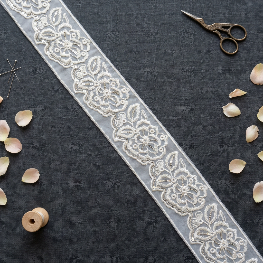 White Resham with Silver Sequin