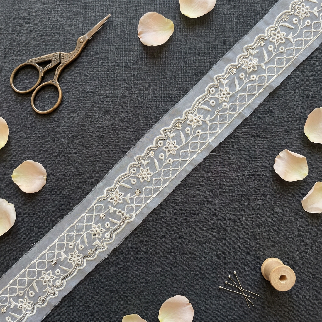 White Resham with Silver Sequin