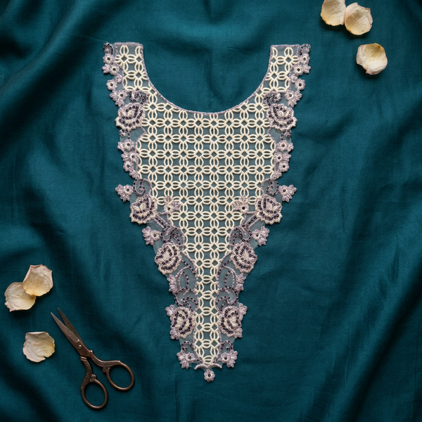 Cream and Lilac Cutwork Embroidery