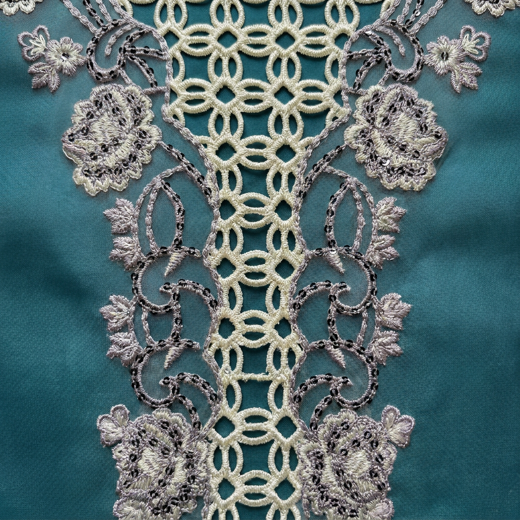 Cream and Lilac Cutwork Embroidery