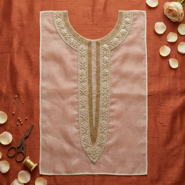 Golden Beige Zari and Sequin Neckline