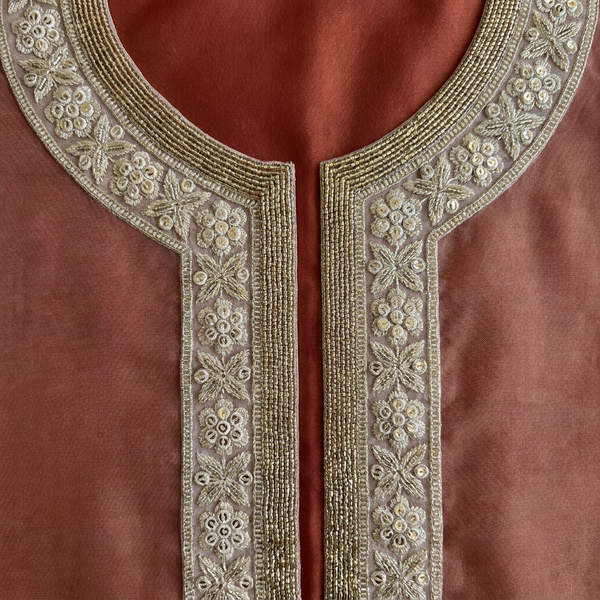 Golden Beige Zari and Sequin Neckline
