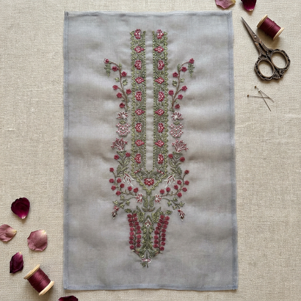 Grey with Maroon Threadwork Neckline