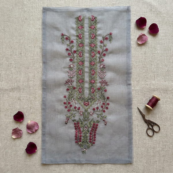 Grey with Maroon Threadwork Neckline