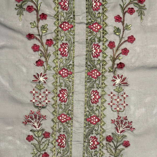 Grey with Maroon Threadwork Neckline