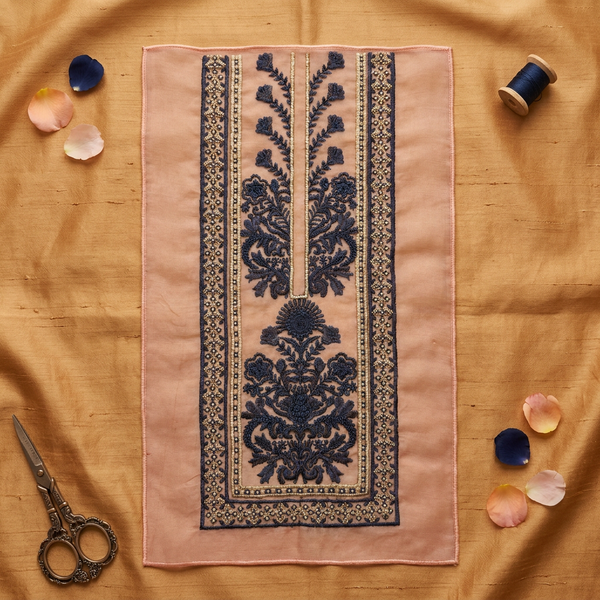 Peach and Blue Motif Neckline
