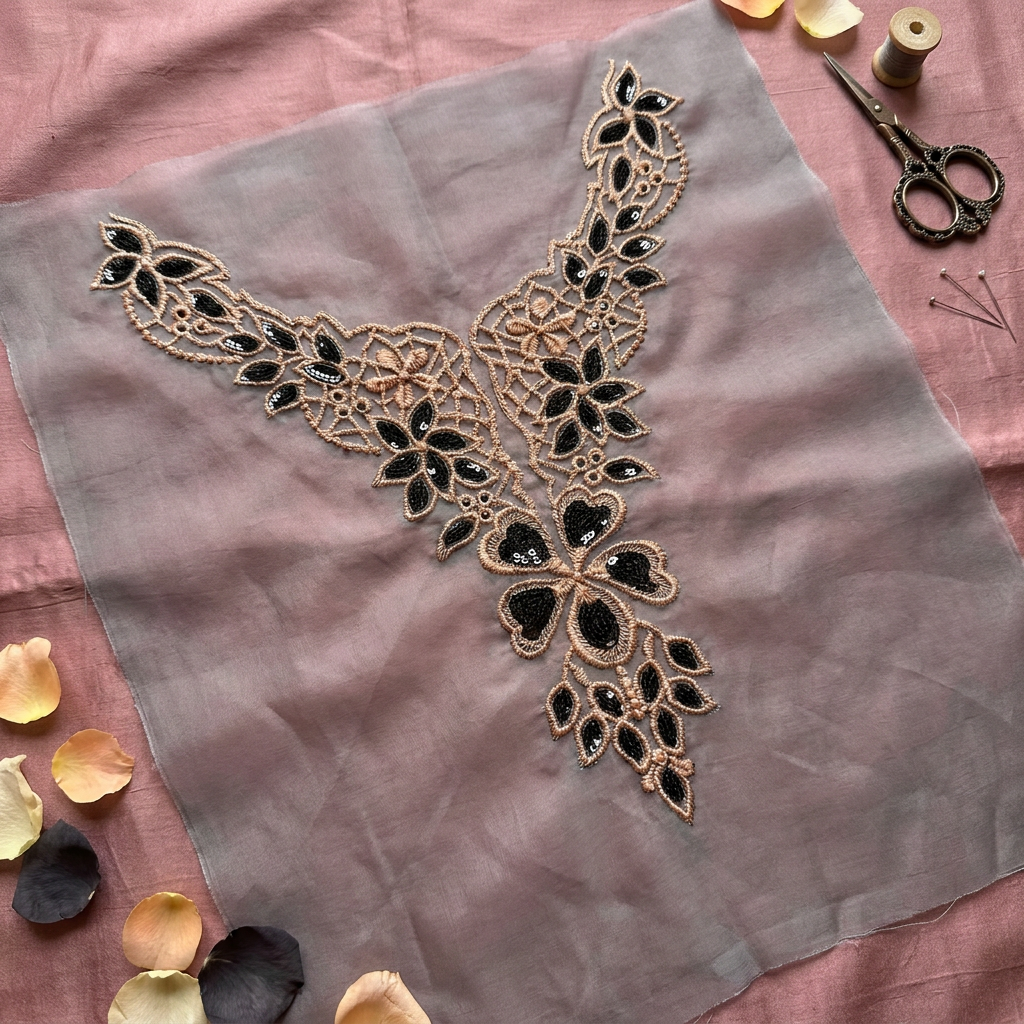 Black and Peach Sequin Filling Design