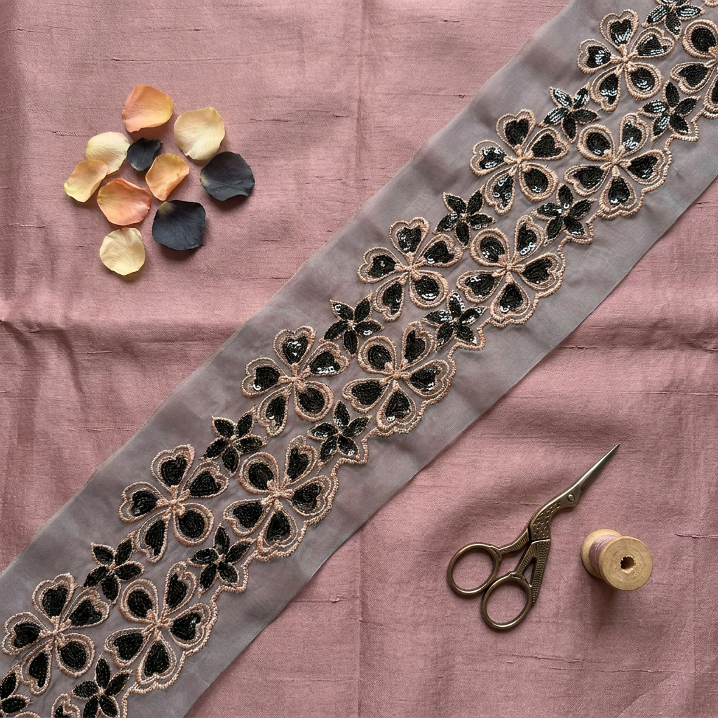 Black and Peach Sequin Filling Design