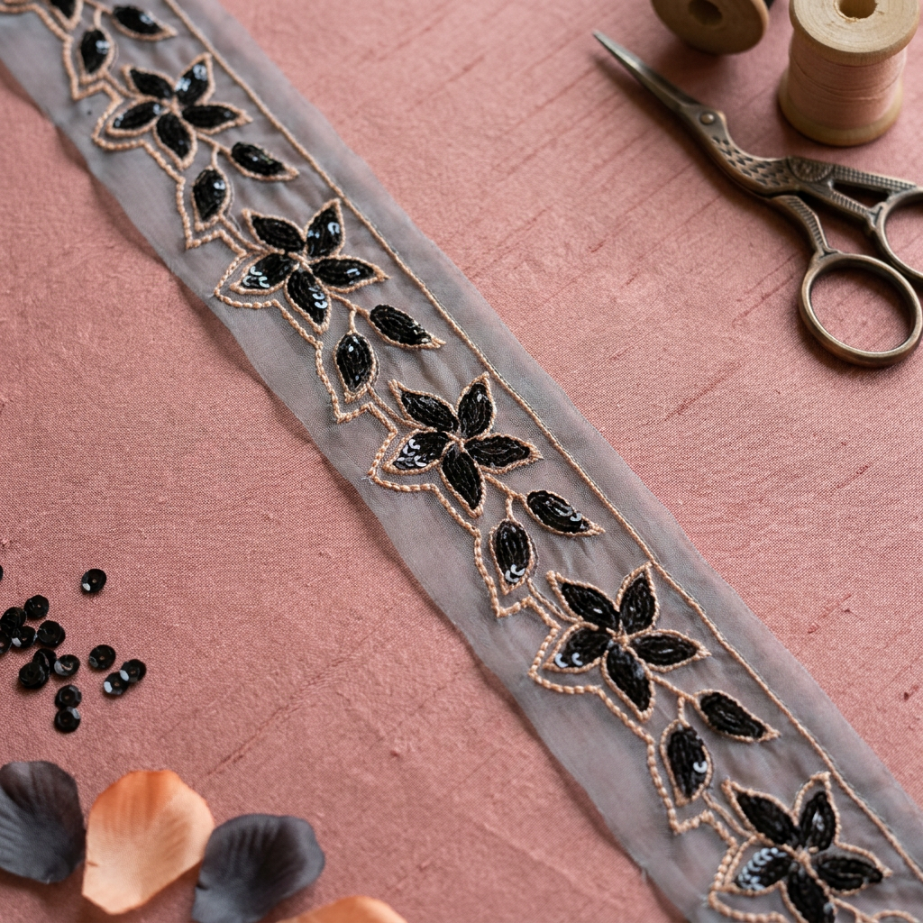 Black and Peach Sequin Filling Design