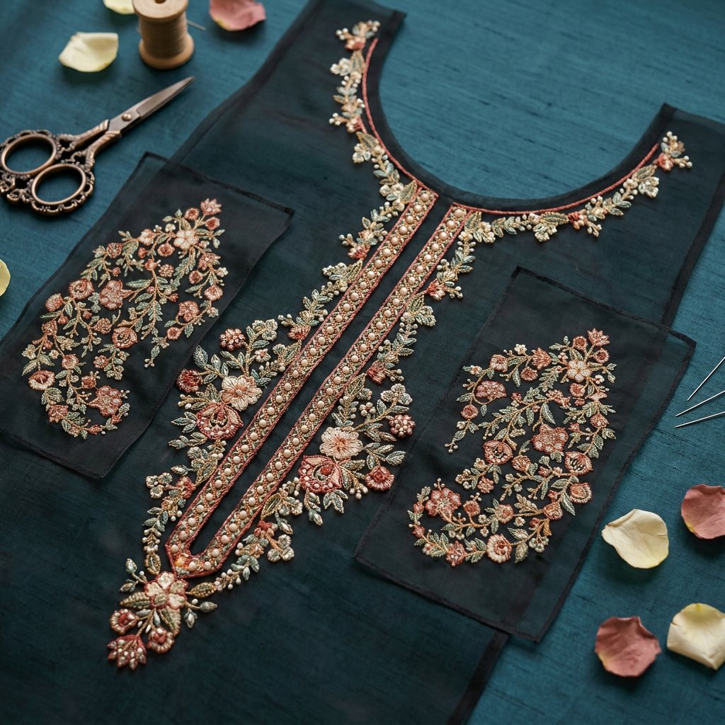 Multicolour Resham Boota Embroidery