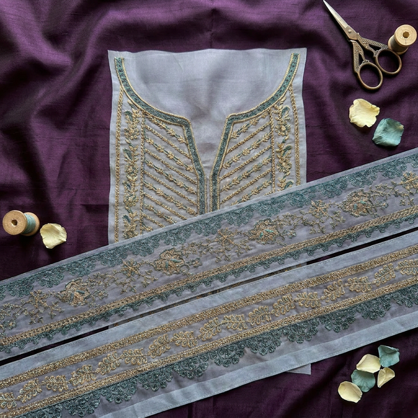 Navy Blue Base with Beige and Firozi Resham Embroidery