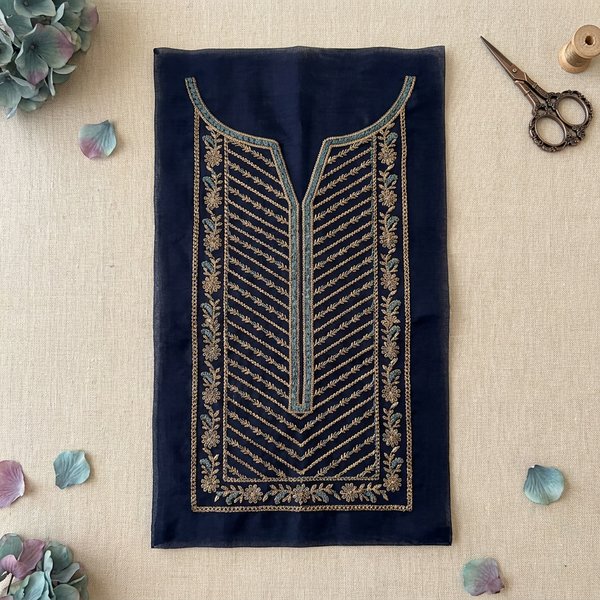 Navy Blue Base with Beige and Firozi Resham Embroidery