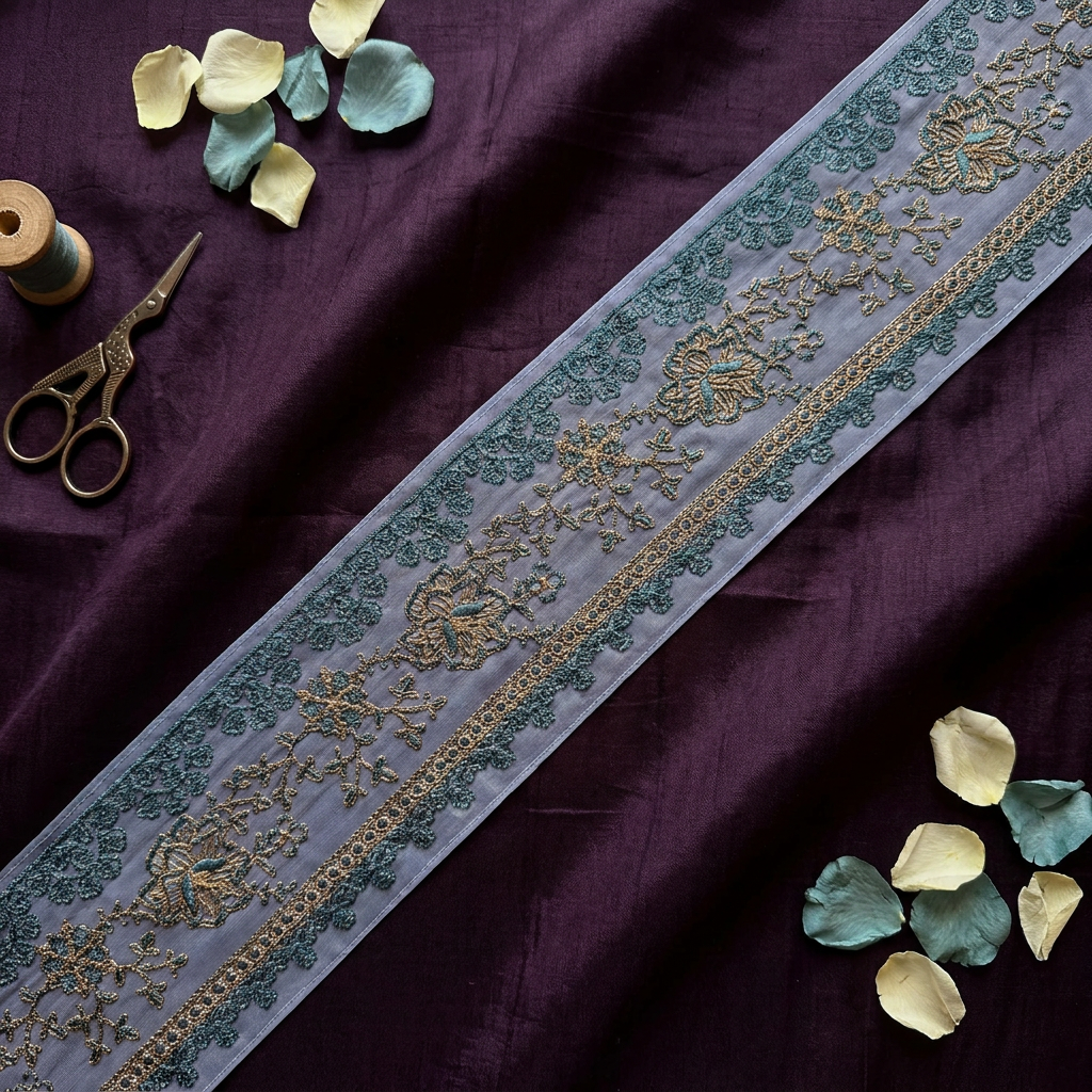Navy Blue Base with Beige and Firozi Resham Embroidery