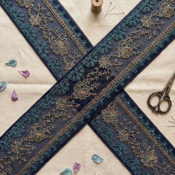 Navy Blue Base with Beige and Firozi Resham Embroidery