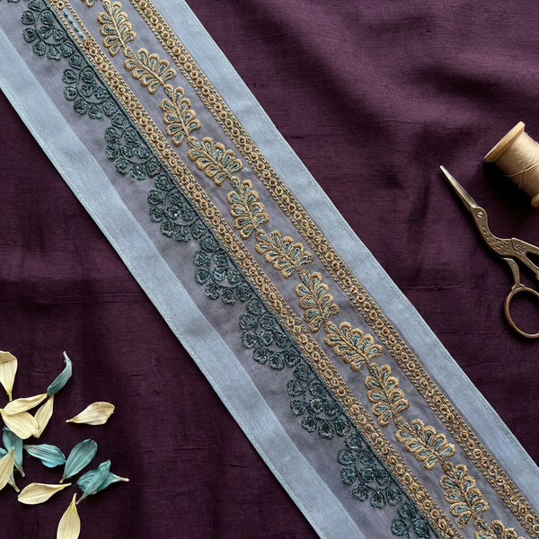 Navy Blue Base with Beige and Firozi Resham Embroidery