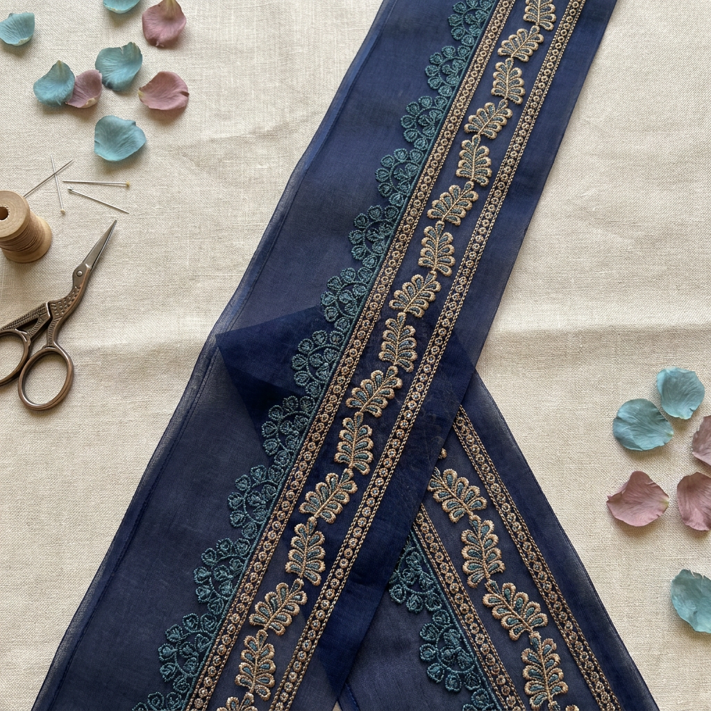 Navy Blue Base with Beige and Firozi Resham Embroidery