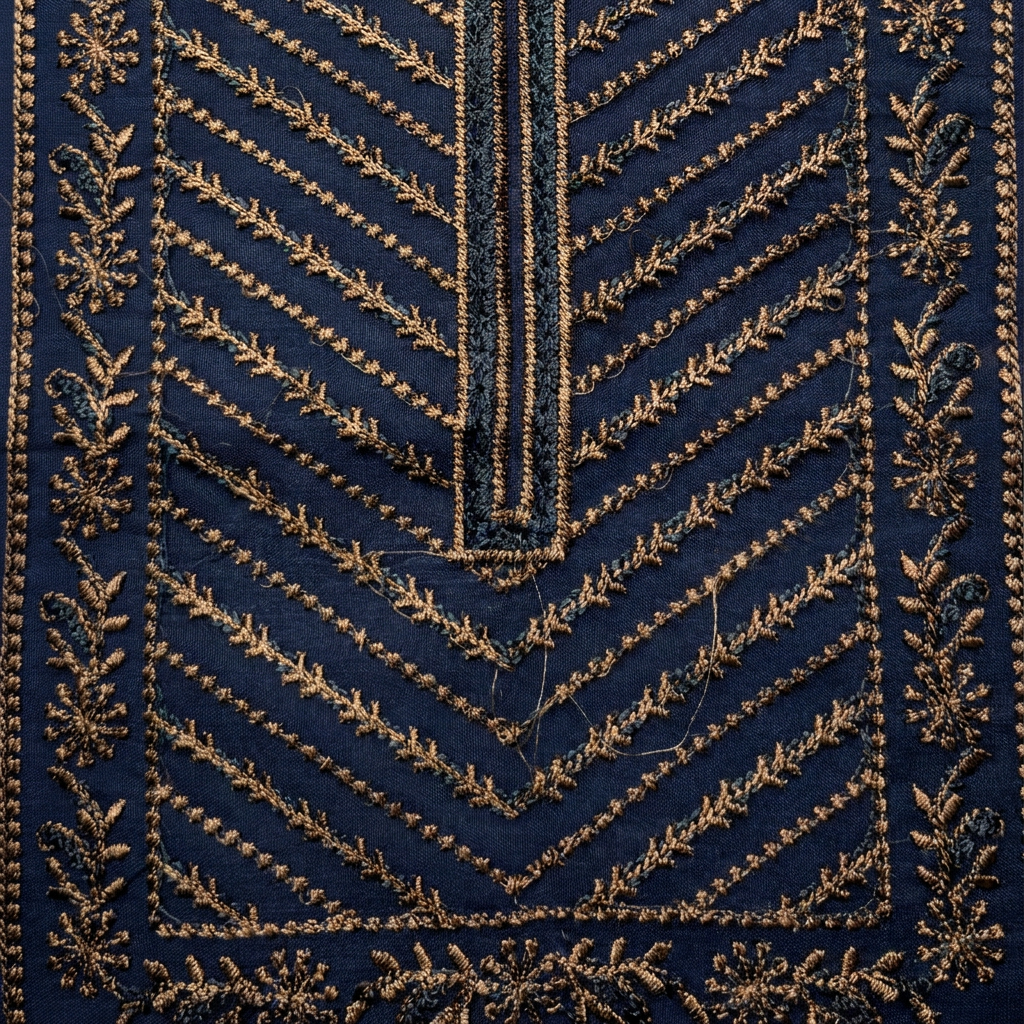 Navy Blue Base with Beige and Firozi Resham Embroidery