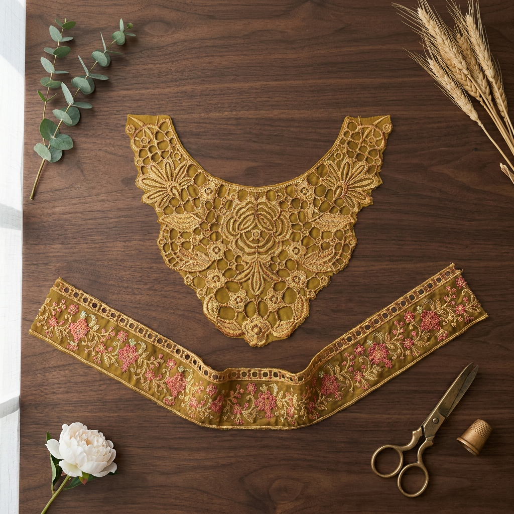 Mustard Cutwork Embroidery