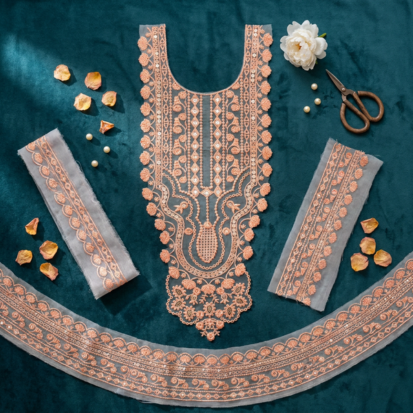 Peach Thread and Sequin Embroidery