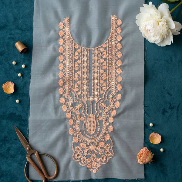 Peach Thread and Sequin Embroidery