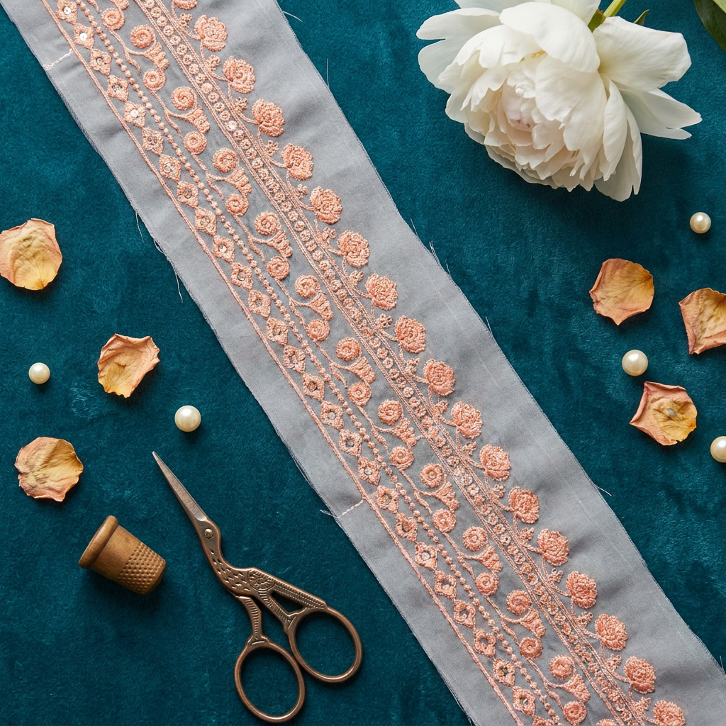 Peach Thread and Sequin Embroidery