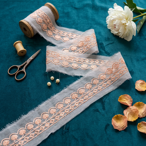 Peach Thread and Sequin Embroidery