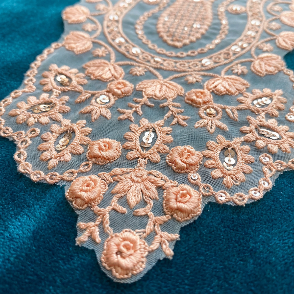 Peach Thread and Sequin Embroidery
